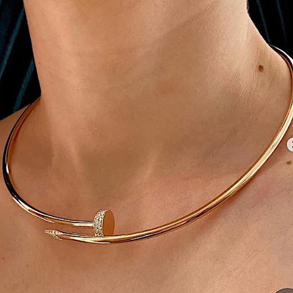 Gold Nail Zircon Choker Necklace Luxury Minimalist